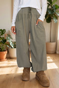 *Seagrass Elastic Waist Drawstring Wide Leg Full Length Pants