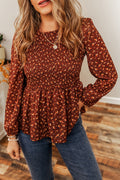 *Boho Floral Smocked Bust Ruffled Peplum Blouse