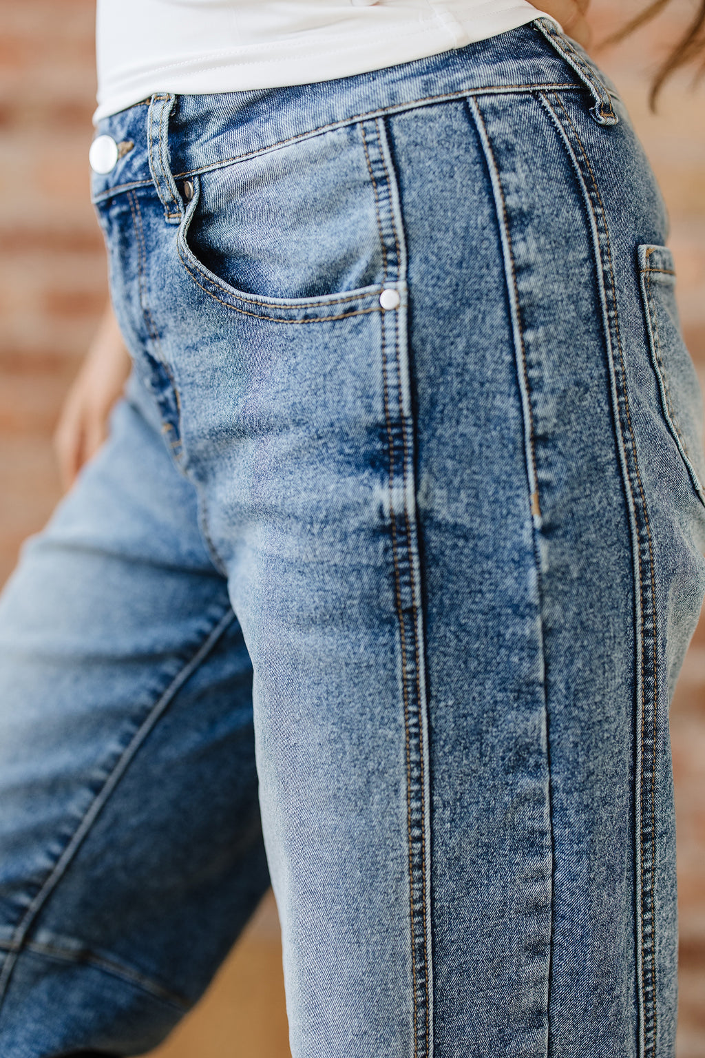 *Dusk Blue Vintage Washed Seam Detail Shift Jeans