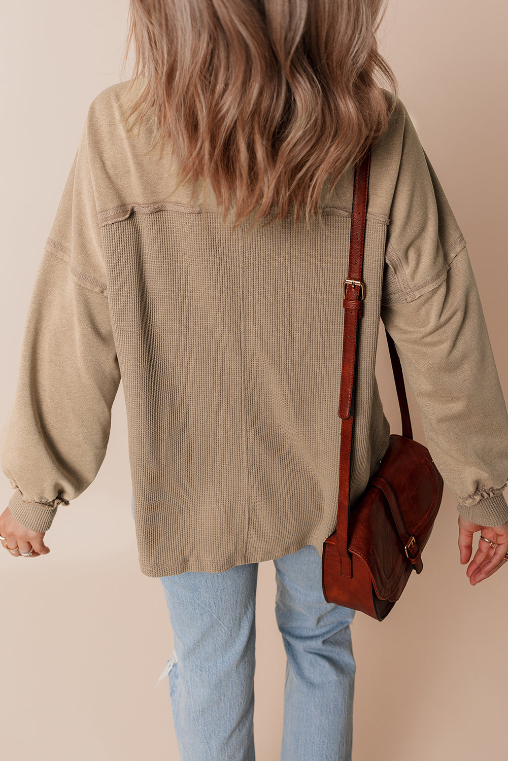 *Goat Mineral Wash Textured Patchwork Loose Fit Shacket