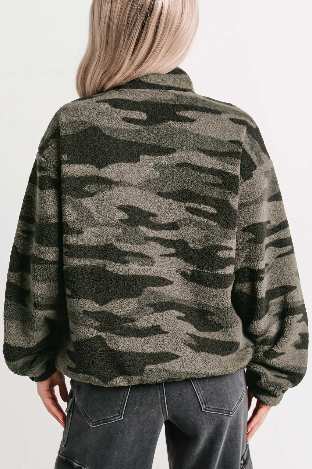 *Multicolour Camouflage Fleece Half Zip-Up Long Sleeve Pocket Sweatshirt