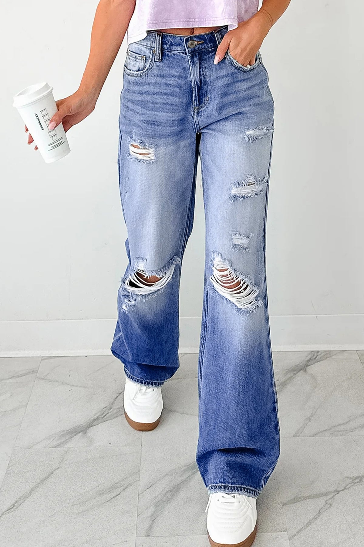 *Myosotis Mid Rise Distressed Sneak Peek Straight Leg Jeans