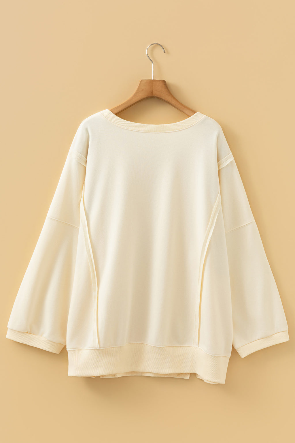 *Beige Plus Size Raw Seam Detail Floral Bow Patched Baggy Pullover