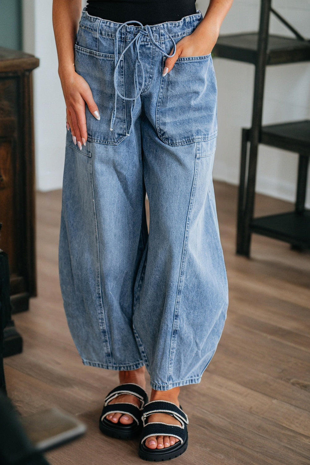 *Myosotis Large Patch Pocket Drawstring Paperbag Waist Barrel Jeans