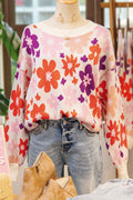 *Khaki Fall Floral Pattern Drop Shoulder Sweater