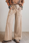 *Smoke Gray Mineral Wash Drawstring Retro High Waist Wide Leg Western Pants