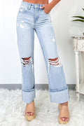 *Beau Blue Light Wash Distressed Straight Jeans