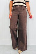 *Dark Brown Retro Washed Patch Pocket Loose Jeans