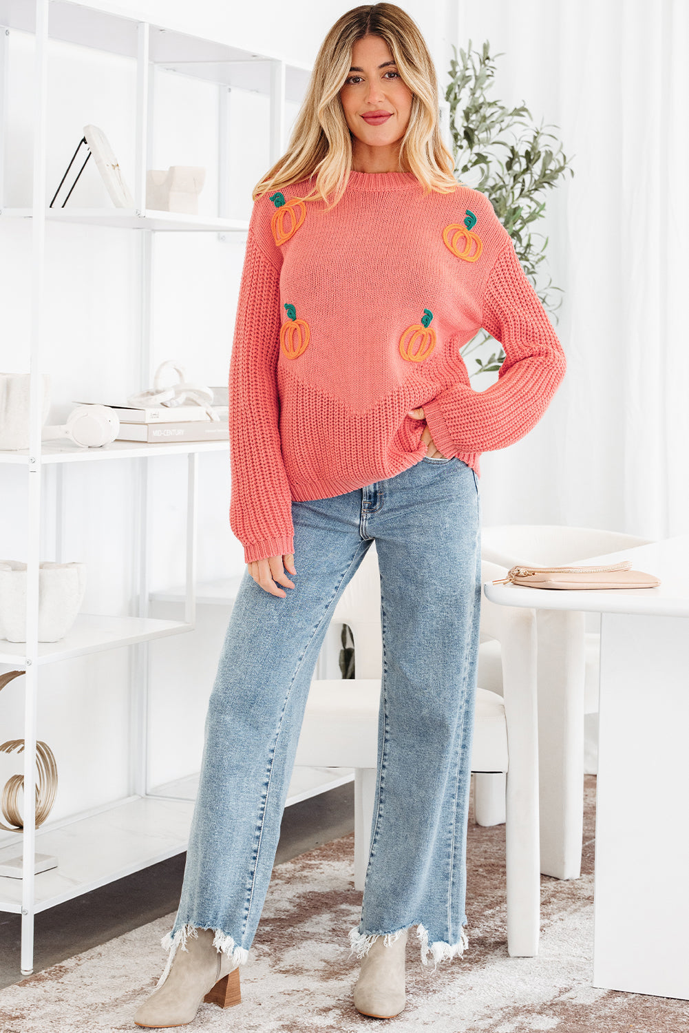 *Blossom Pumpkin Embroidered Thanksgiving Holiday Sweater