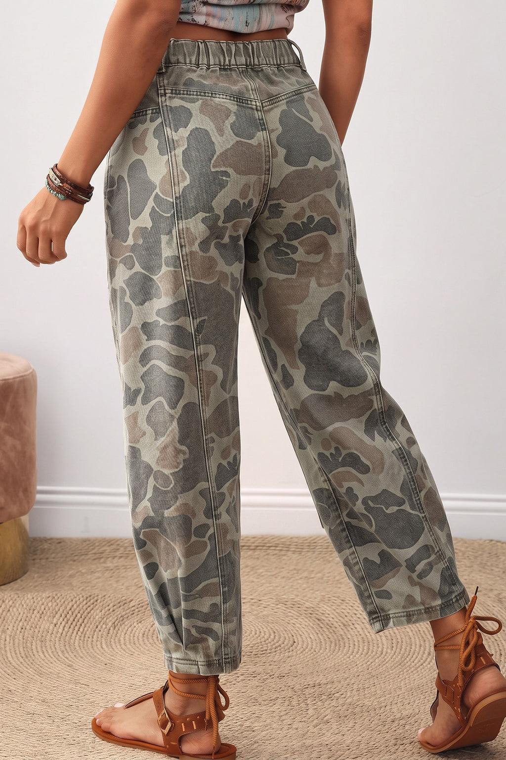 *Khaki Camouflage Pattern Patch Detail Casual Jeans