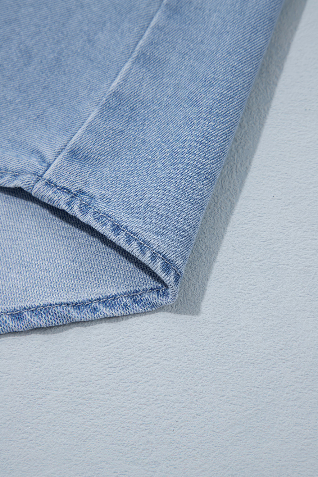 *Beau Blue Lightweight Denim Striped Patchwork Button Down Shacket