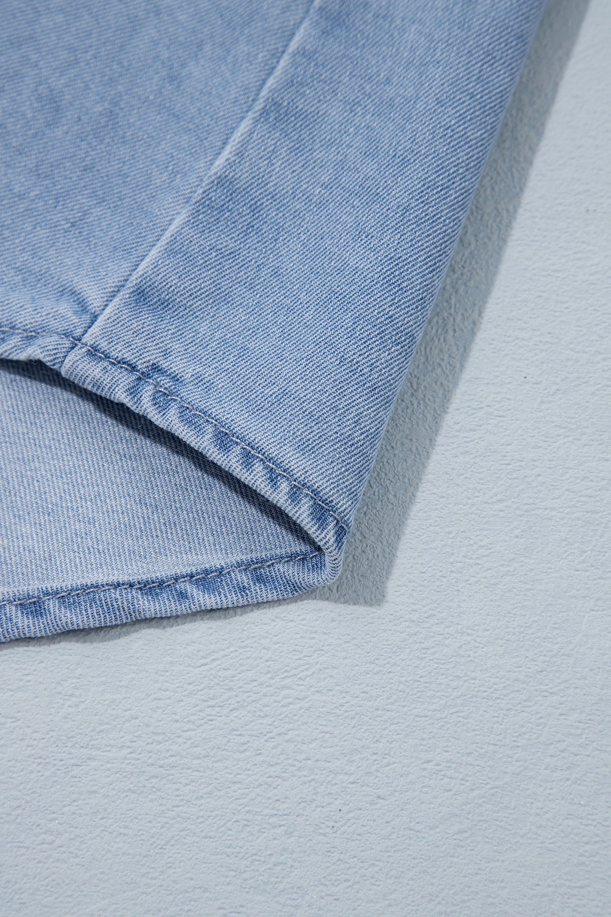 *Beau Blue Lightweight Denim Striped Patchwork Button Down Shacket