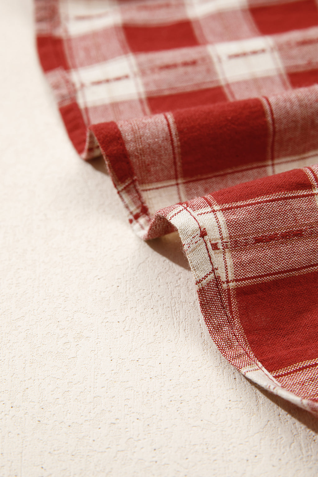 *Red Plaid Print Smocked Puff Sleeve Mini Dress