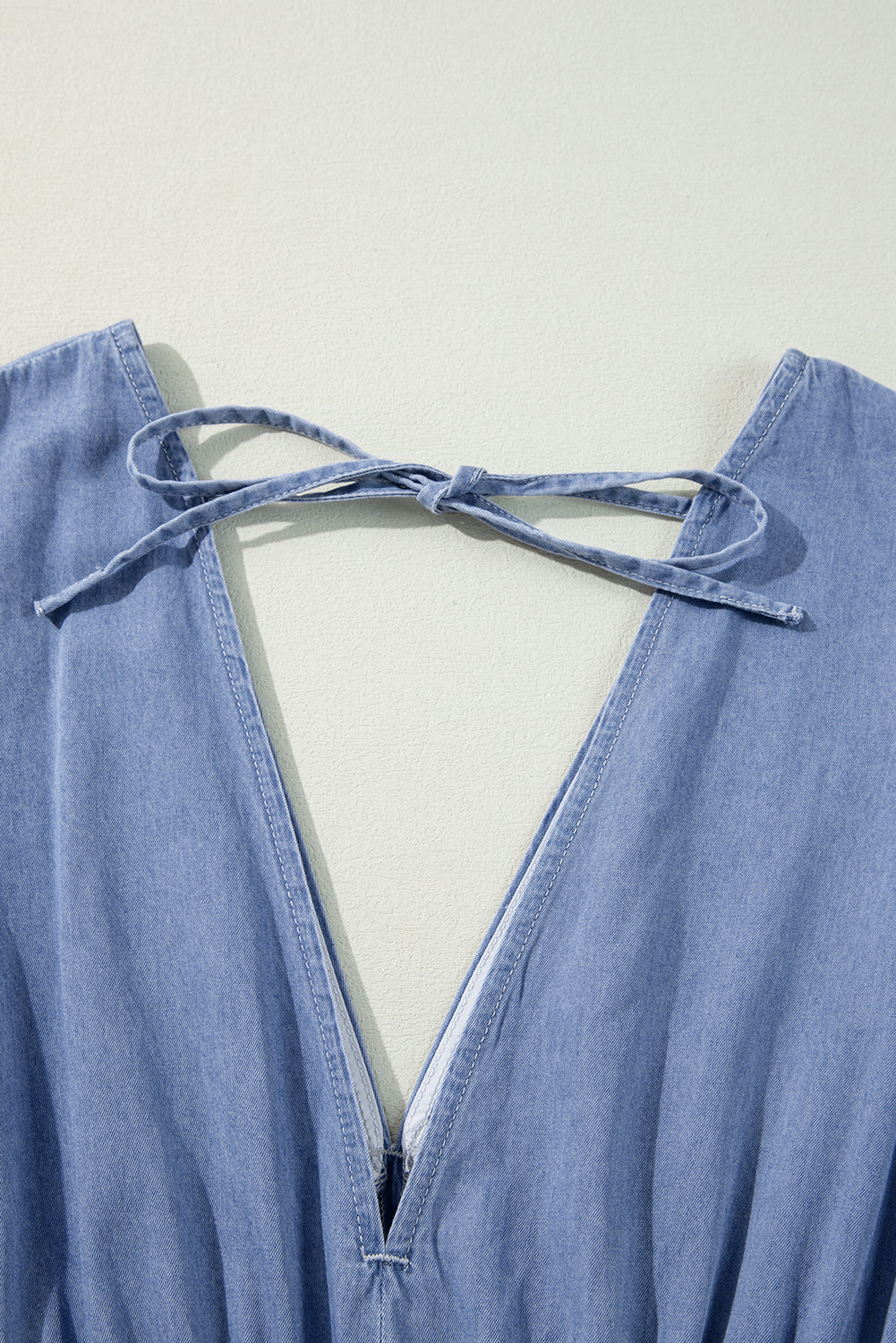 *Myosotis Chambray Deep V Neck Bracelet Sleeve Maxi Dress