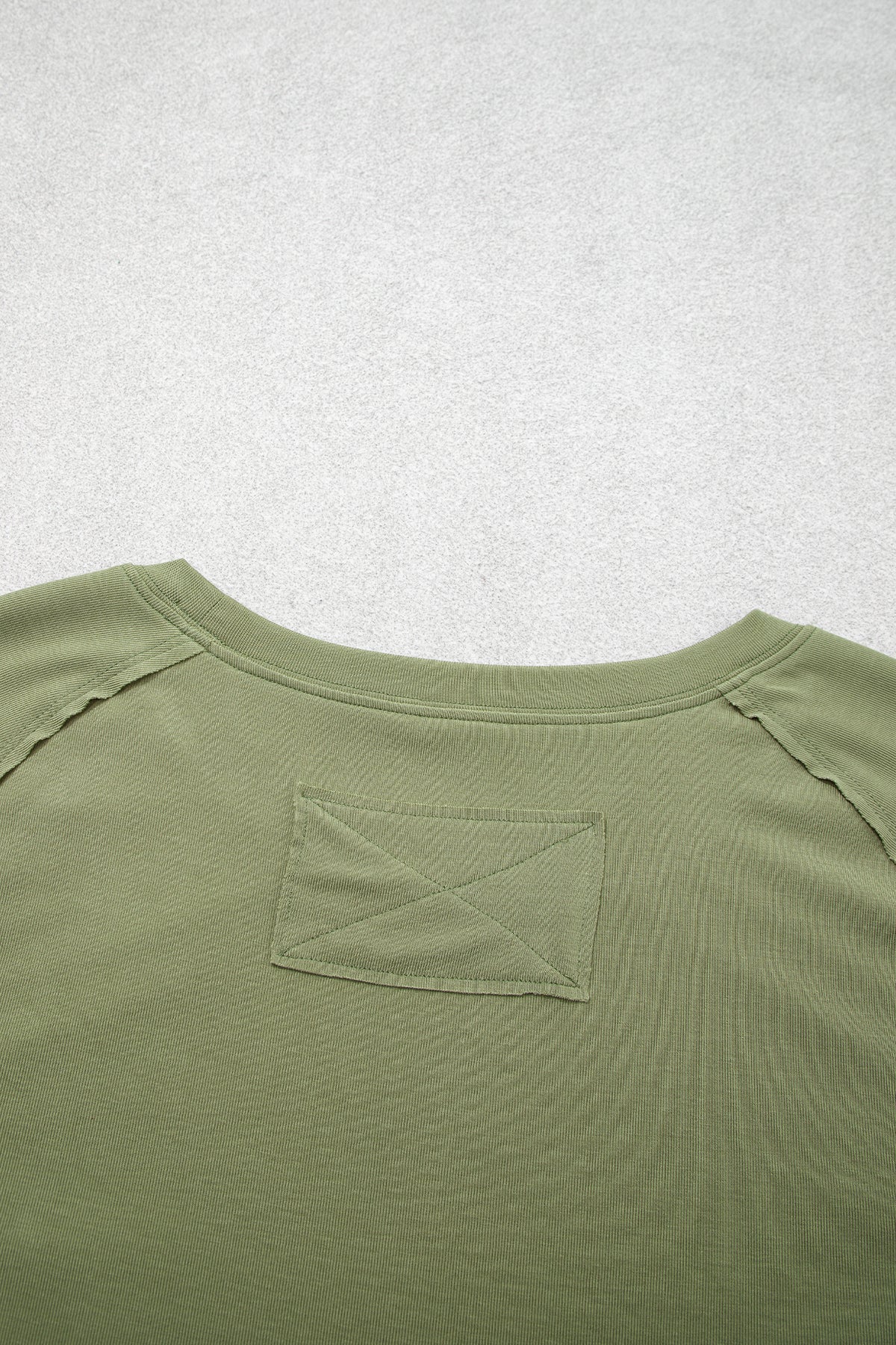 *Guacamole Green Round Neck Paneling Long Sleeve Top