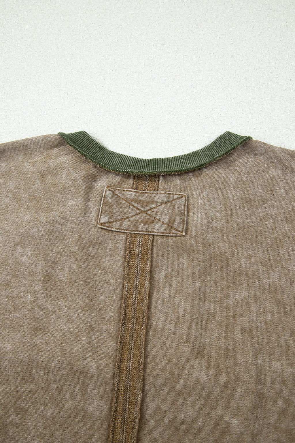 *Breen Mineral Wash Raw Seam Patchwork Flower Patched 3/4 Sleeve Oversize Top