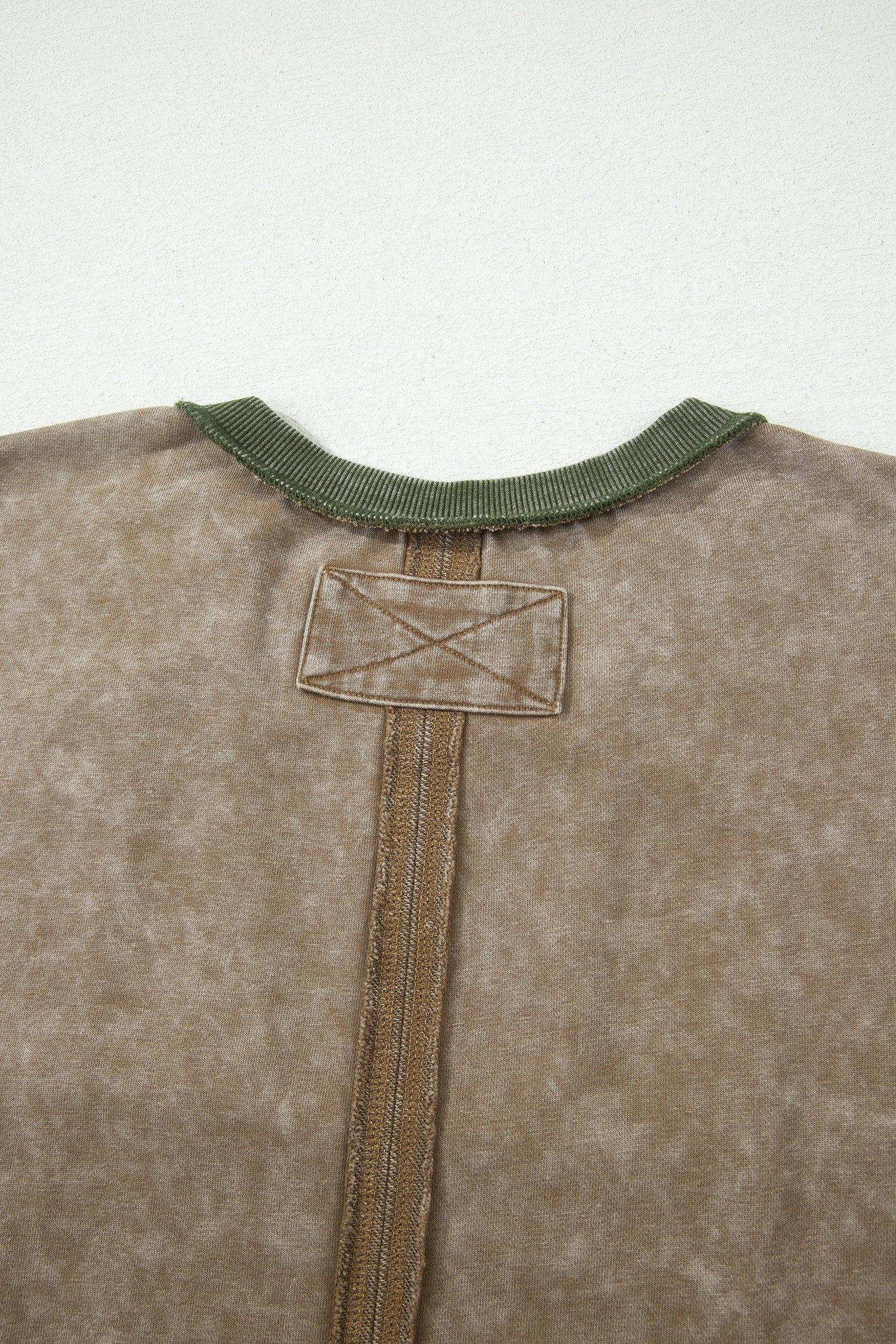 *Breen Mineral Wash Raw Seam Patchwork Flower Patched 3/4 Sleeve Oversize Top
