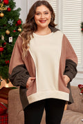 *Brown Exposed Seam Colorblock Plus Size Hoodie