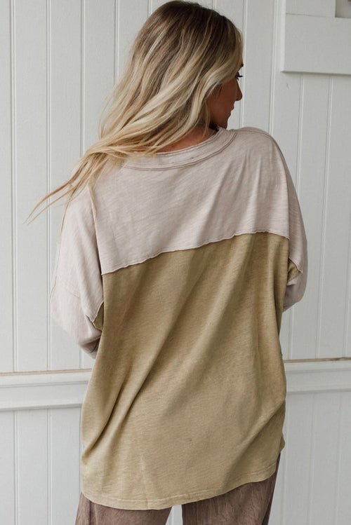 *Green Flower Patched Exposed Seam Bracelet Sleeve Oversized T Shirt