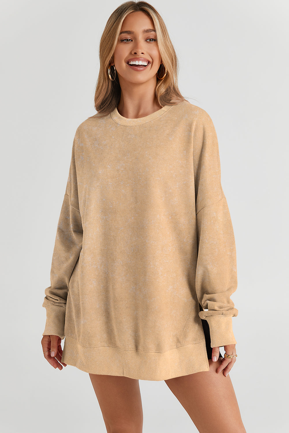 *Khaki Drop Shoulder Ribbed Trim Oversized Sweatshirt