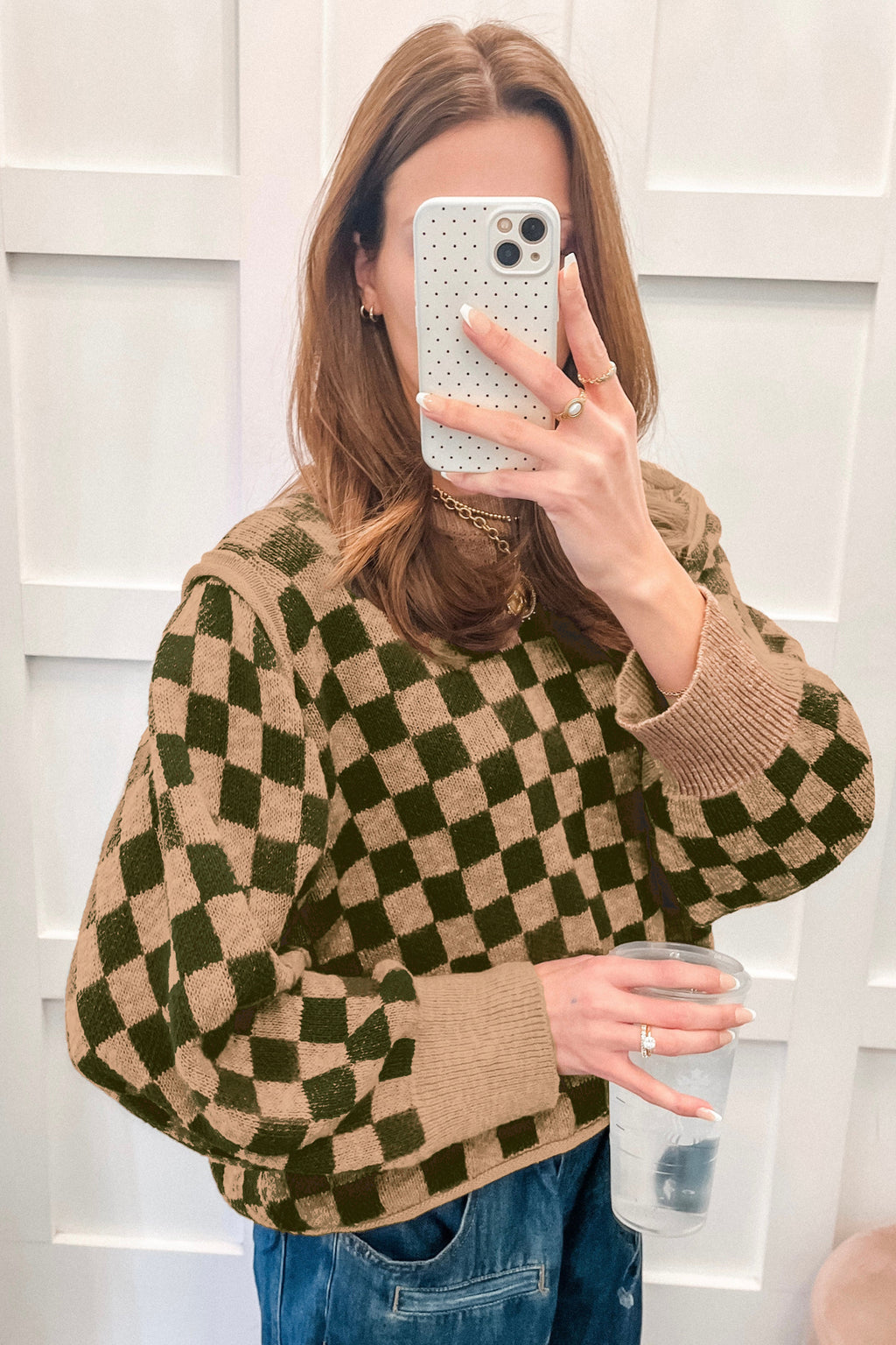 *Multicolour Drop Shoulder Plaid Knit Long Sleeve Sweater