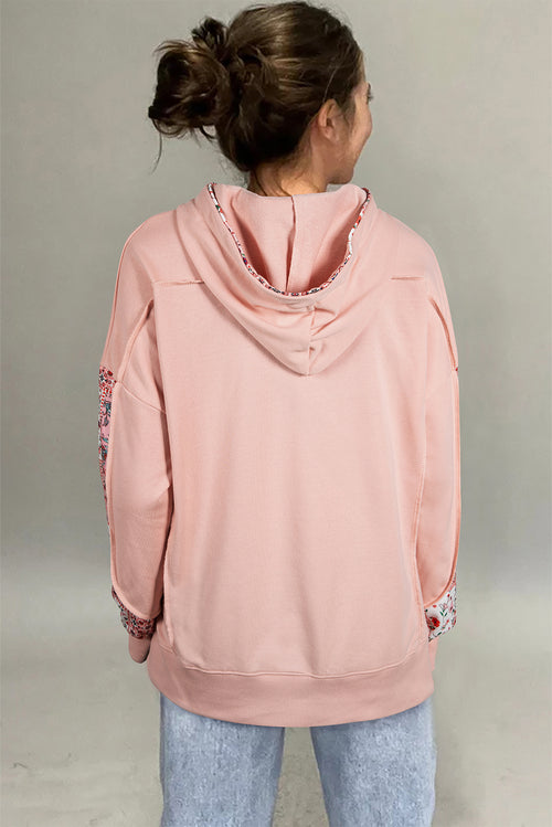 *Delicacy Mix Floral Patchwork Side Slit Drawstring Hoodie