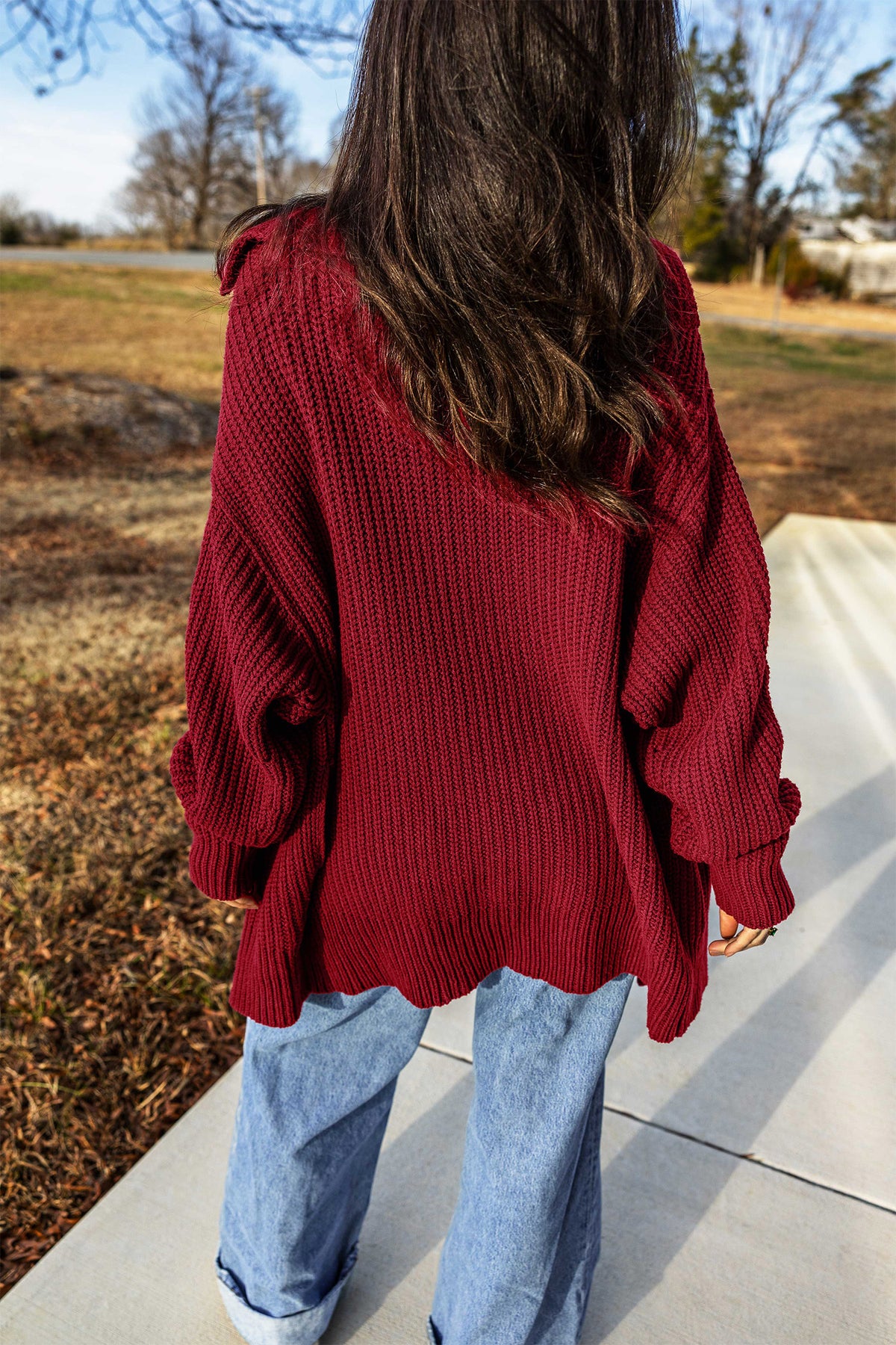 *Red Dahlia Solid Color Knit Oversized Button Front Sweater Cardigan