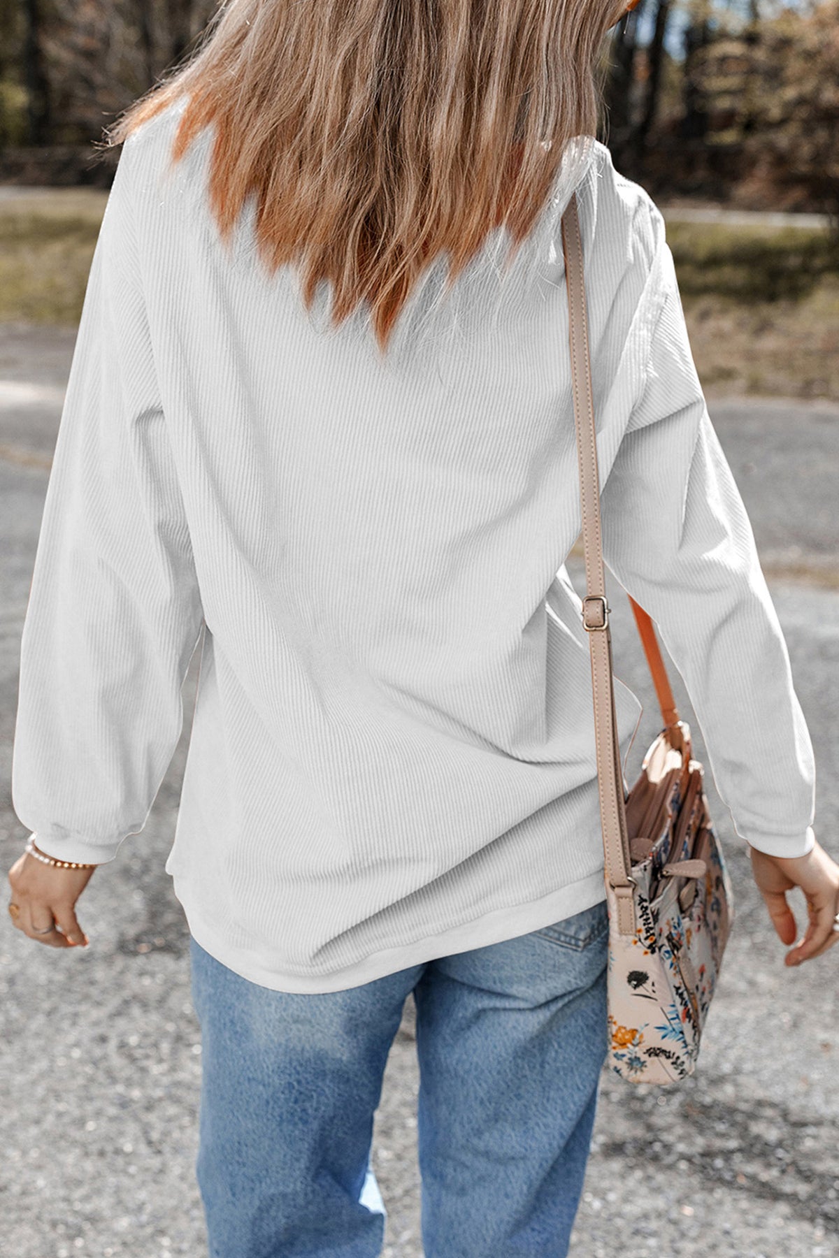 *White Fall Letter Pattern Graphic Customized Corded Sweatshirt