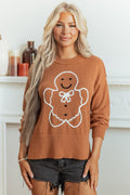 *Brown Oversized Drop Shoulder Round Neck Christmas Sweater