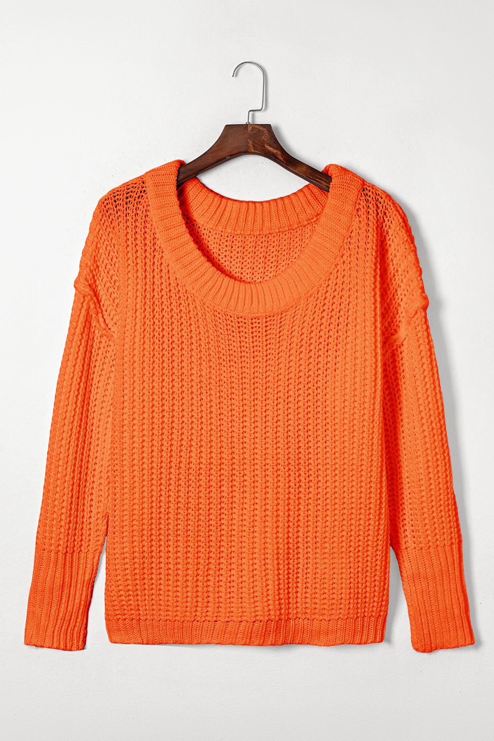 *Orange Ribbed Knit Round Neck Slouchy Chunky Sweater