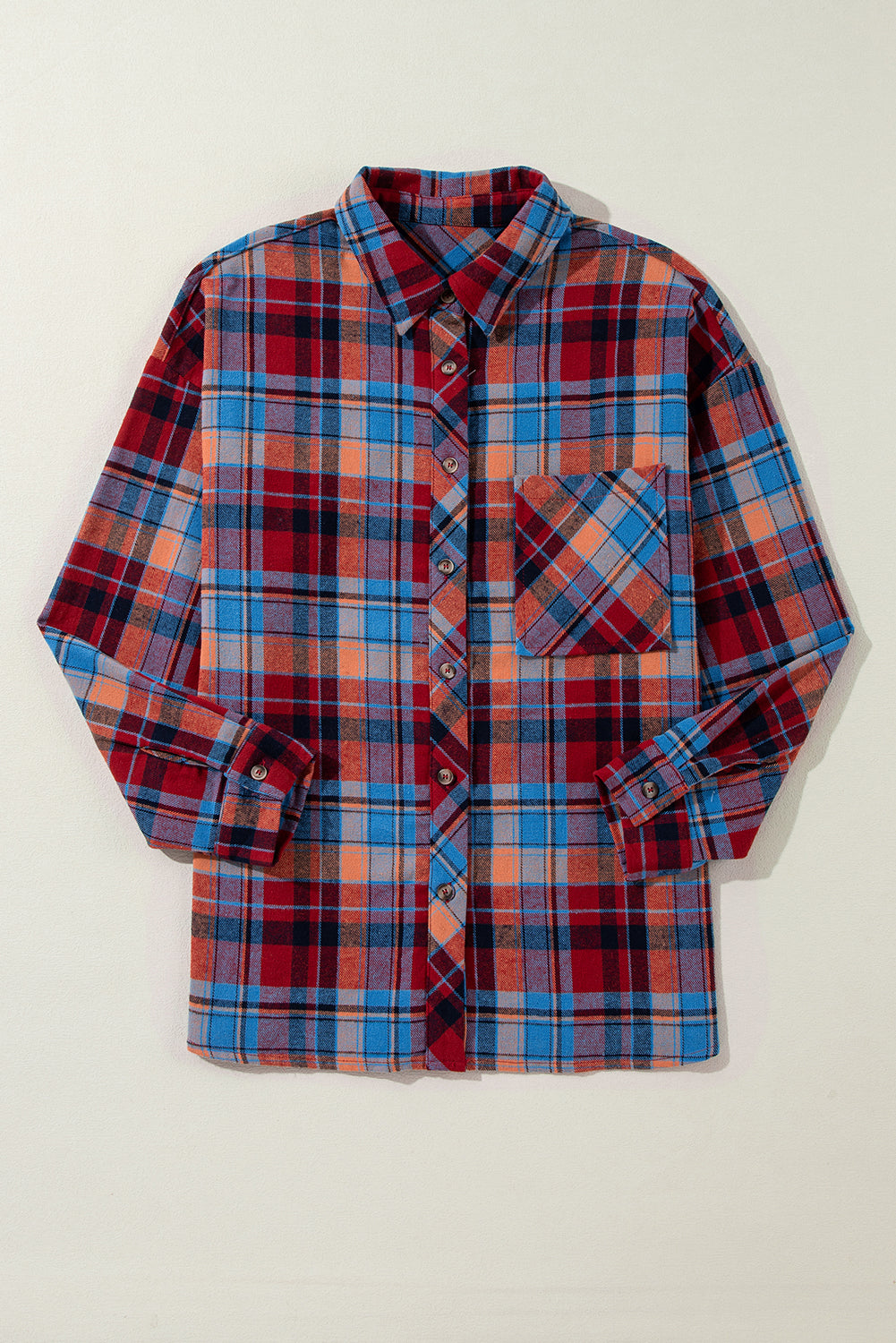 *Red Plaid Print Loose Vintage Shirt