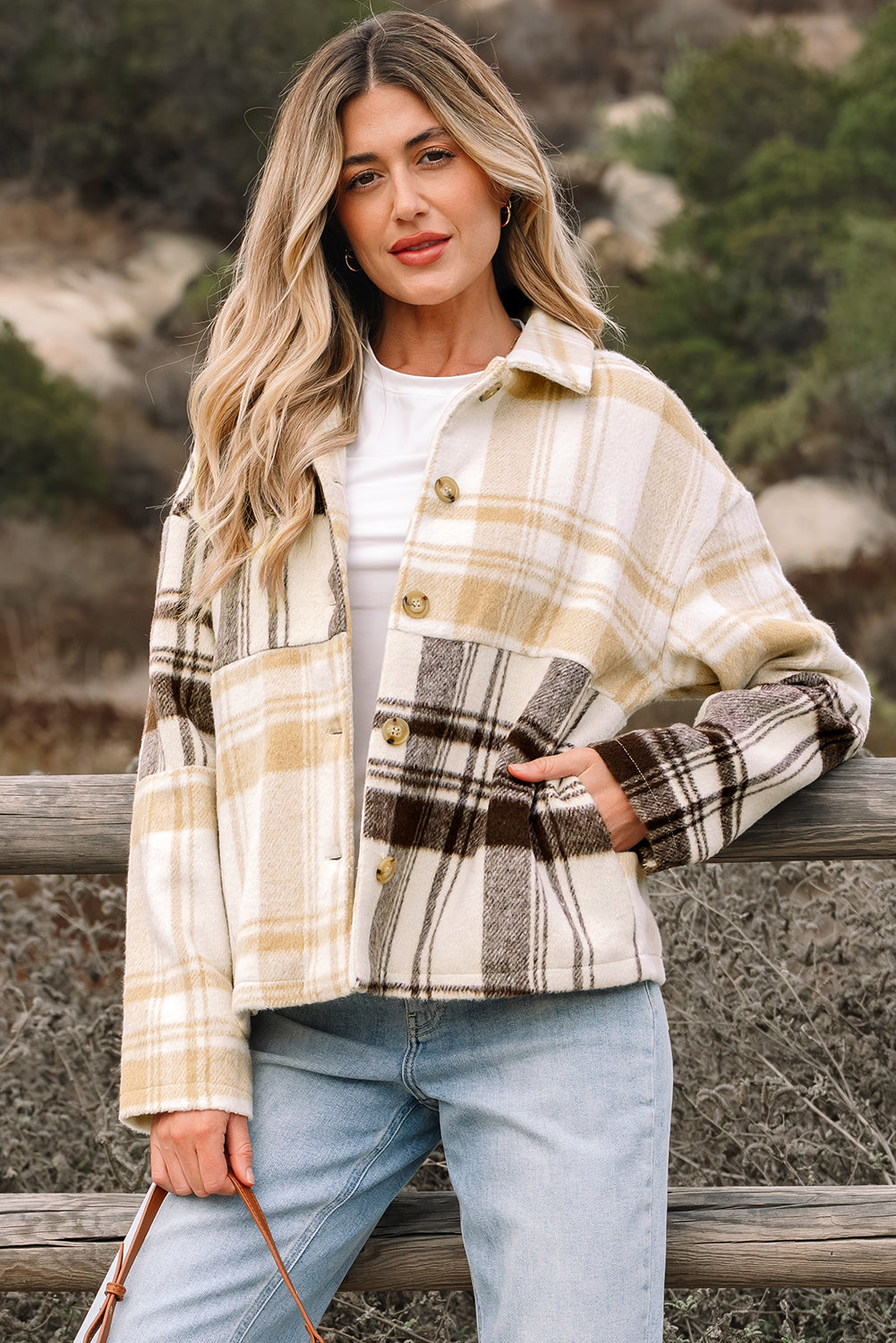 *Multicolour Plaid Patchwork Side Pockets Buttoned Shacket