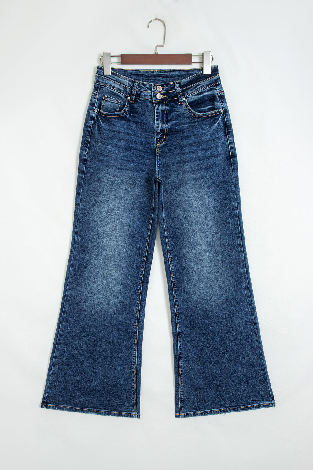 *Sail Blue Acid Wash Pocket Detail Flare Jeans