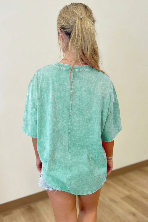 *Mint Green Solid Color Cotton Mineral Washed Oversize Tee