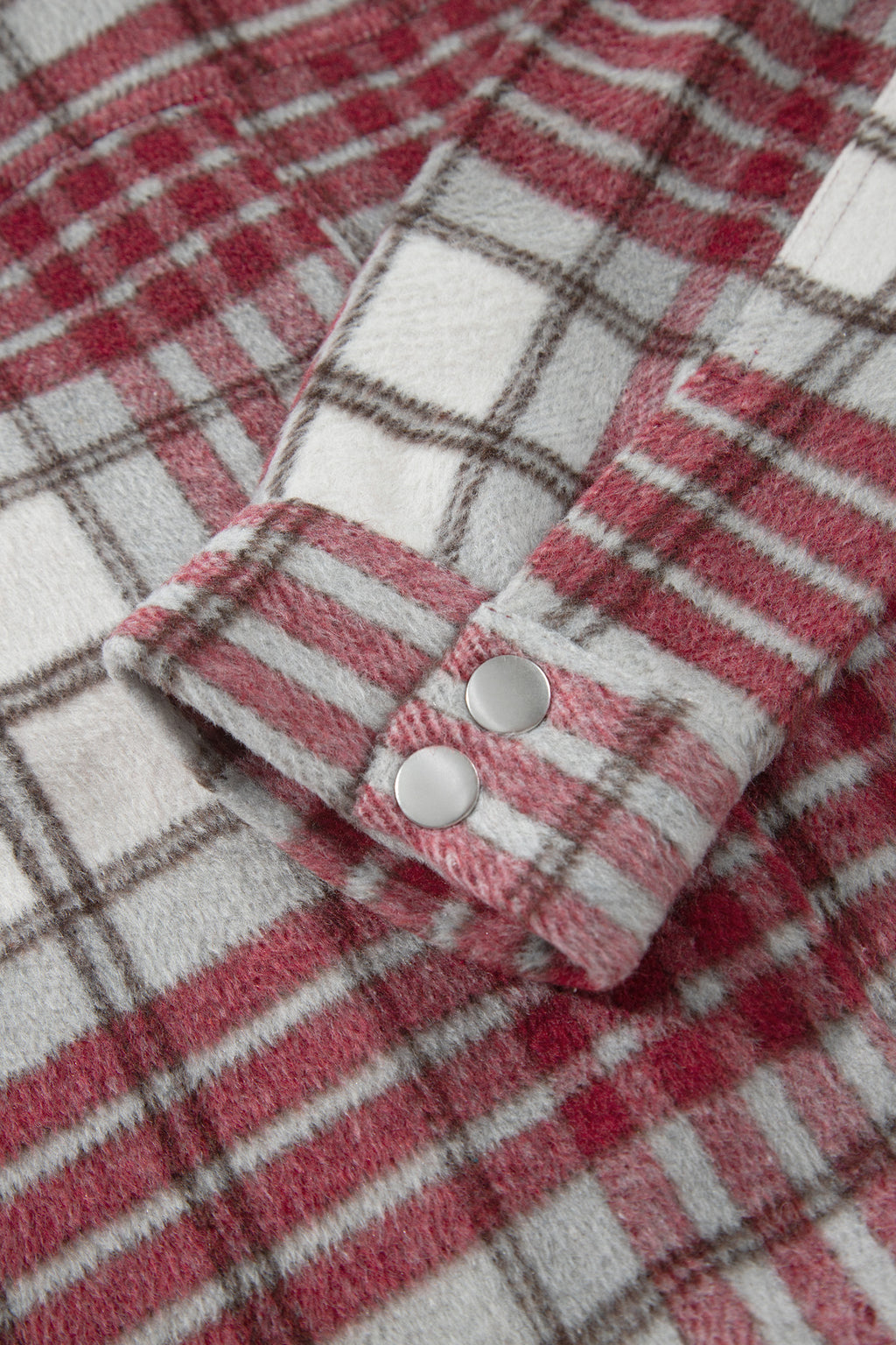 *Red Plaid Flannel Metal Button Collar Long Sleeve Vintage Shift Jacket