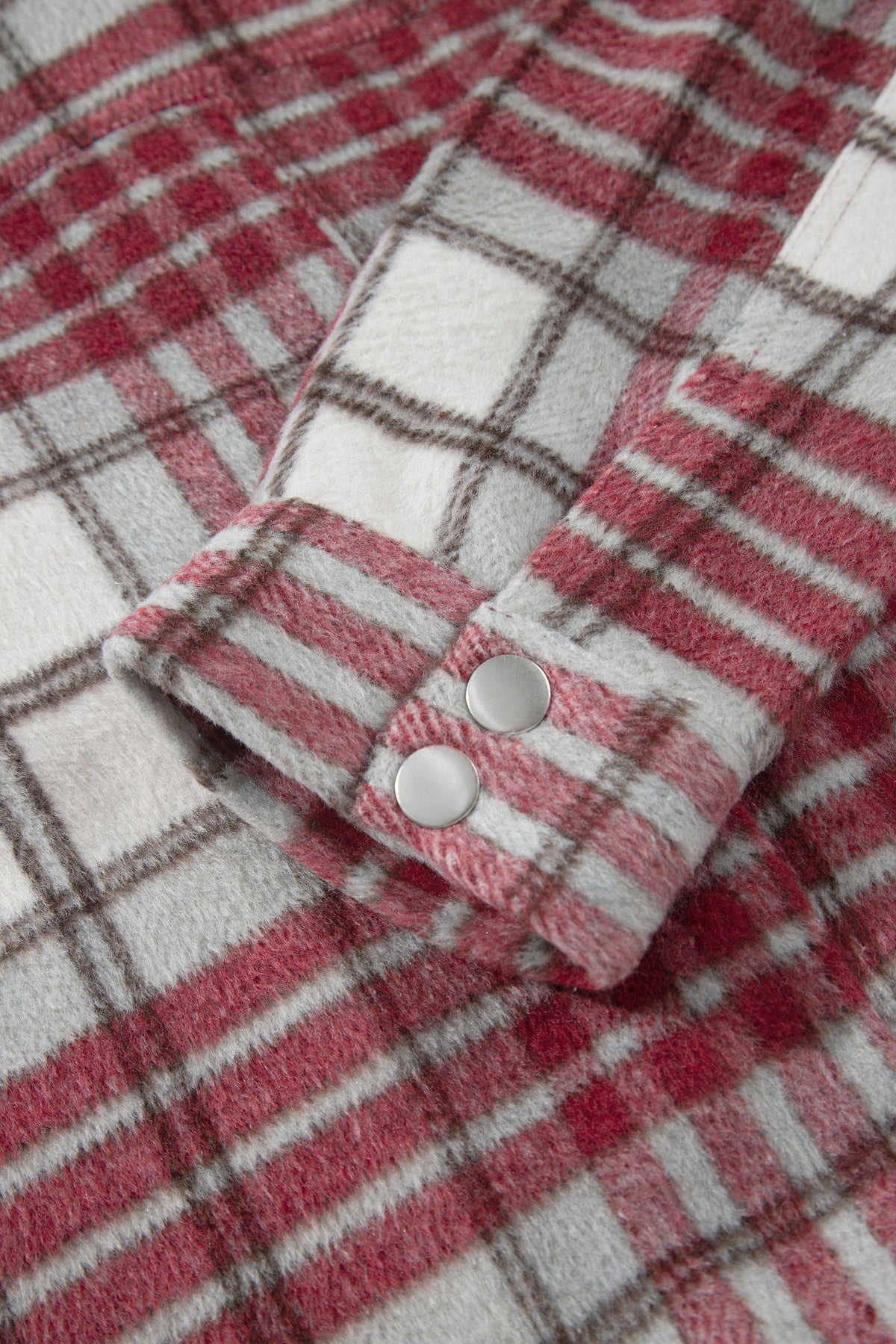 *Red Plaid Flannel Metal Button Collar Long Sleeve Vintage Shift Jacket