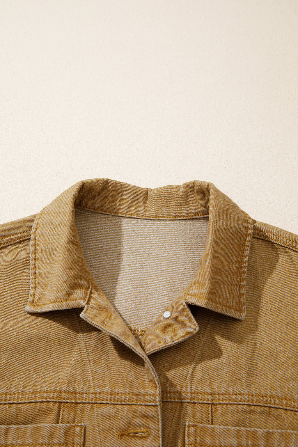 *honey gold Metal Button Front Long Sleeve Collar Denim Jacket