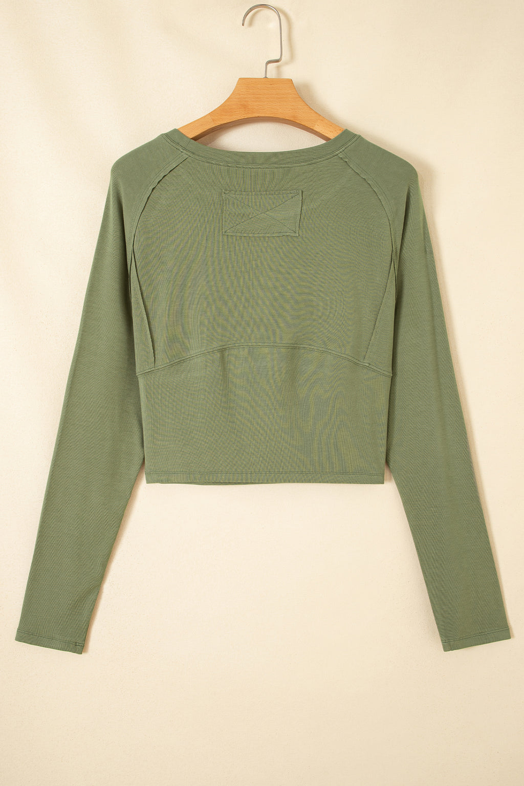 *Guacamole Green Round Neck Paneling Long Sleeve Top
