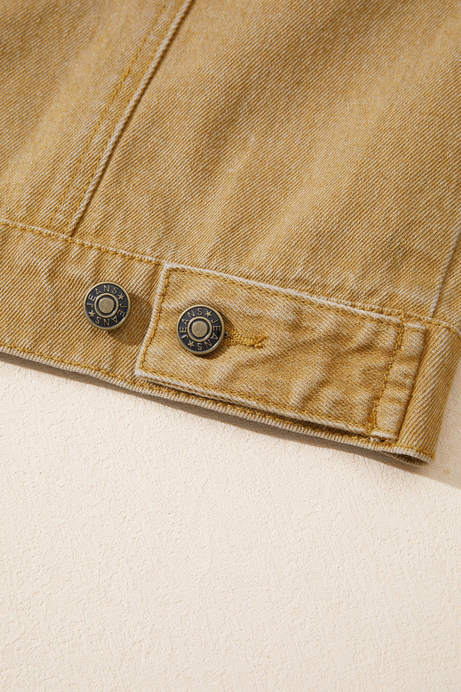 honey gold Metal Button Front Long Sleeve Collar Denim Jacket
