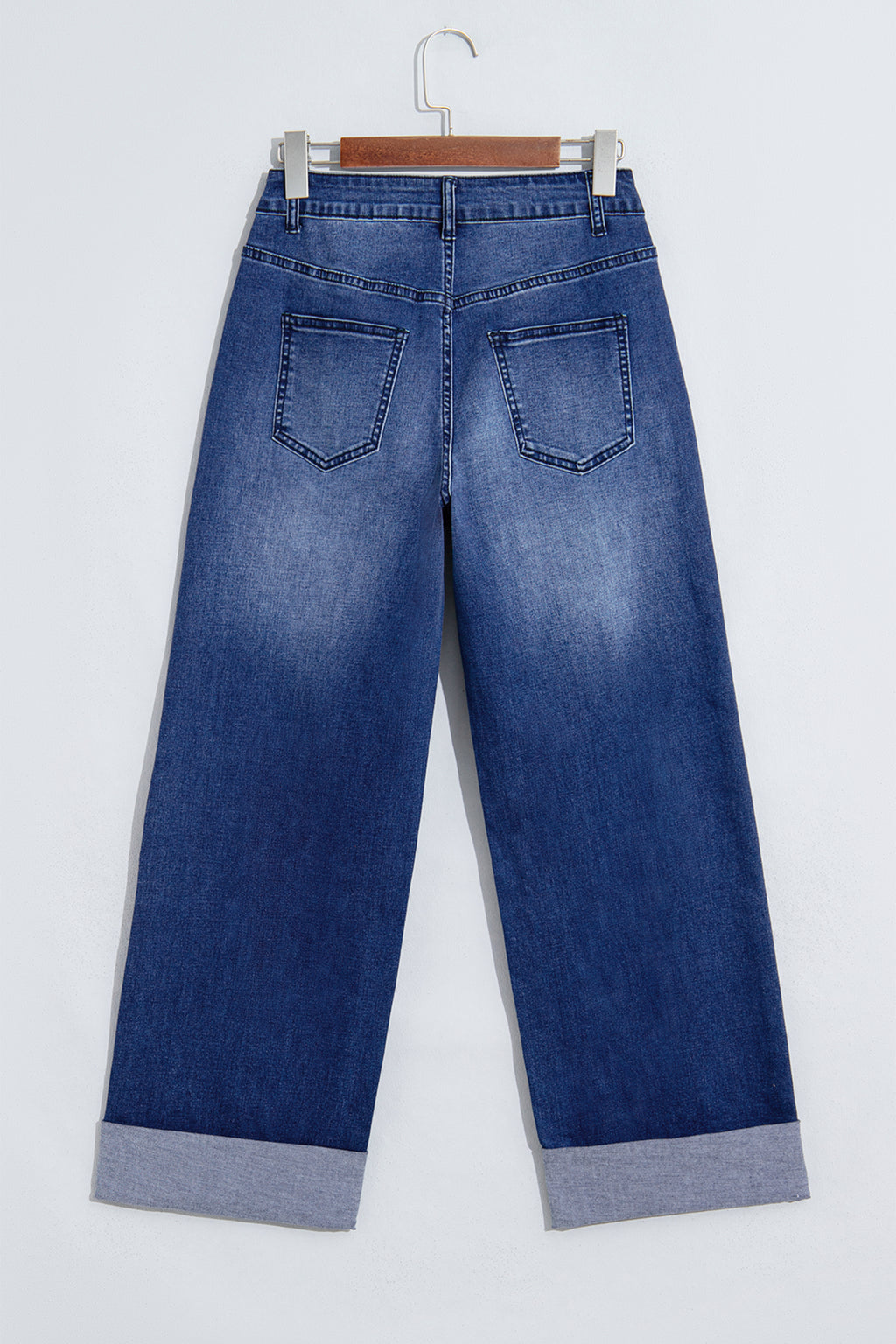 *Navy Blue Studded Detail Straight Leg Casual Loose Jeans