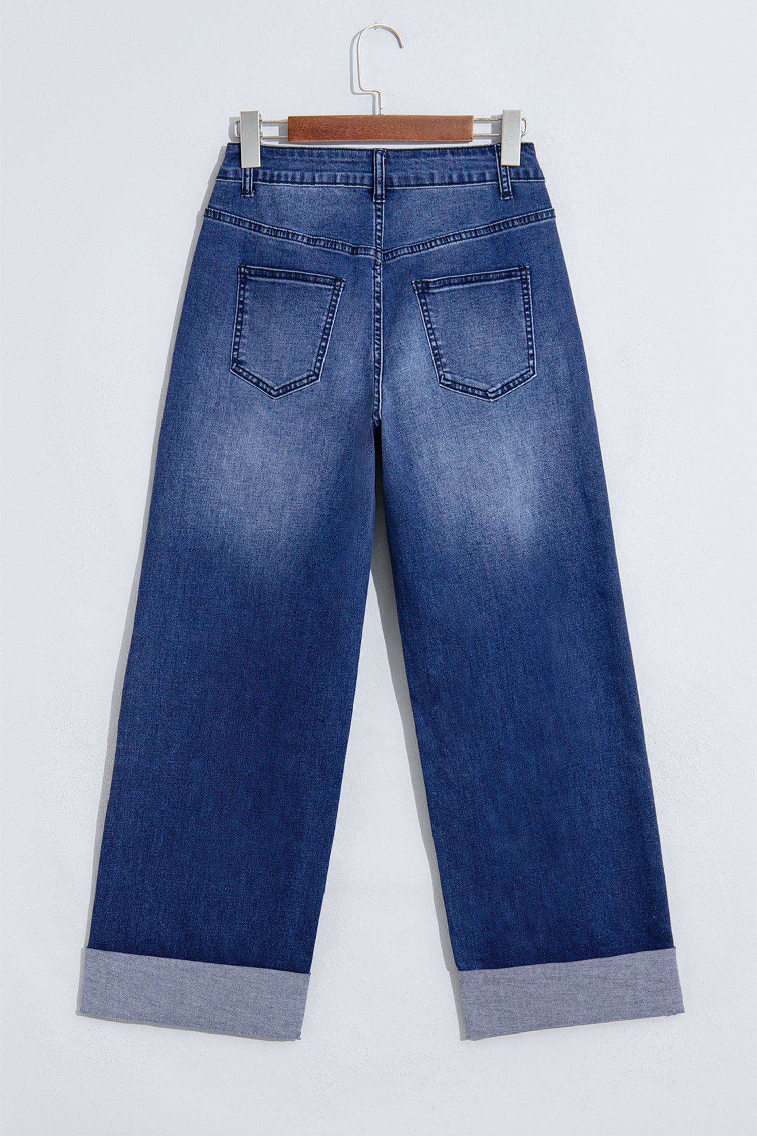 *Navy Blue Studded Detail Straight Leg Casual Loose Jeans