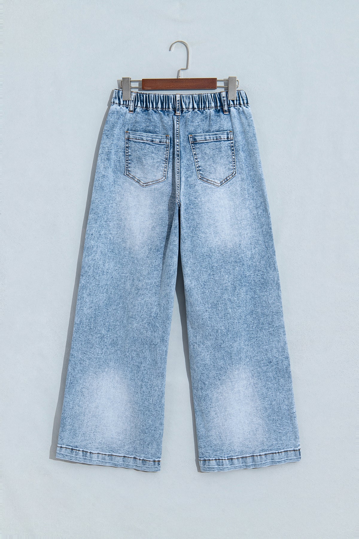 *Beau Blue Frayed Studded Detail Wide Leg Pocketed Jeans