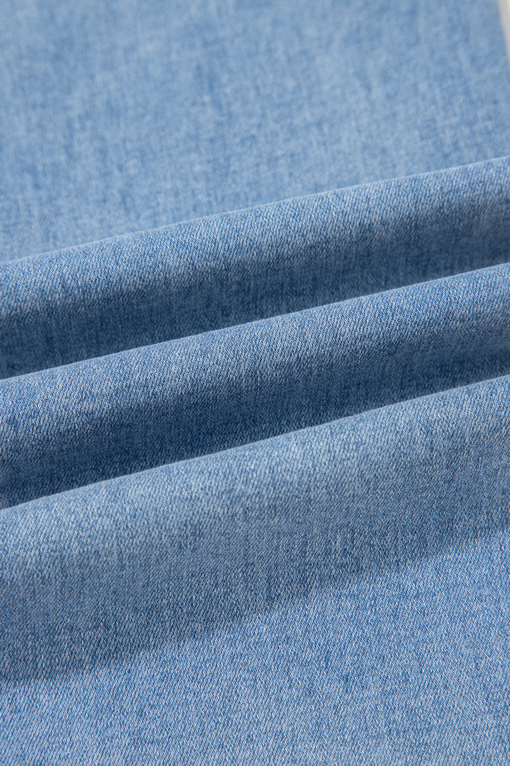 *Beau Blue Drawstring Waist Wide Leg Ankle Length Jeans