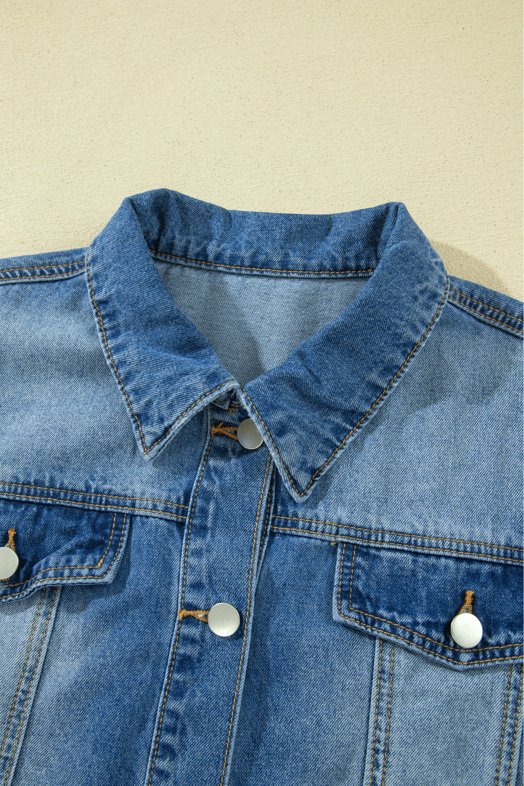 *Blue Ruffle Hem Raw Edge Half Sleeve Western Denim Jacket