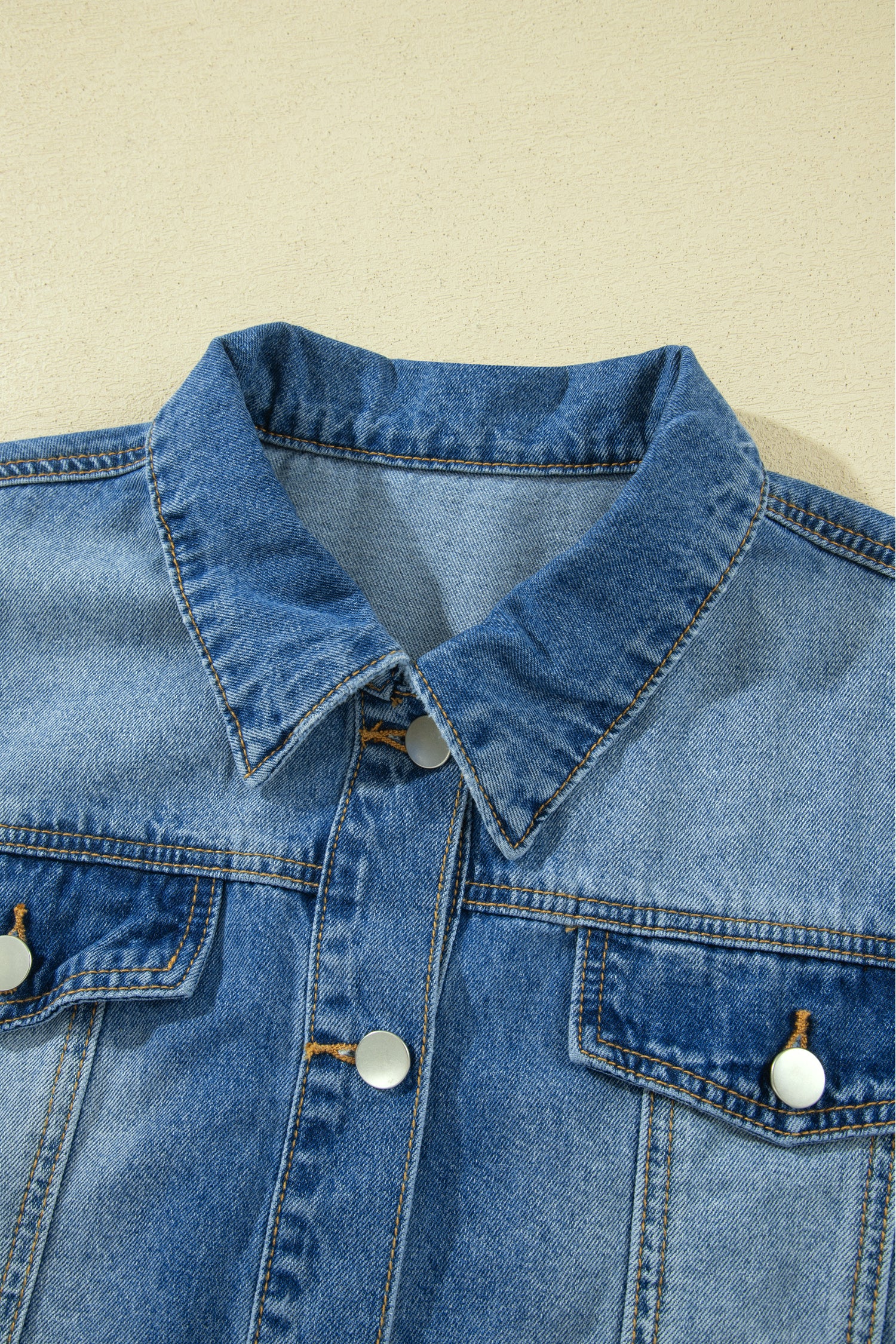 *Blue Ruffle Hem Raw Edge Half Sleeve Western Denim Jacket