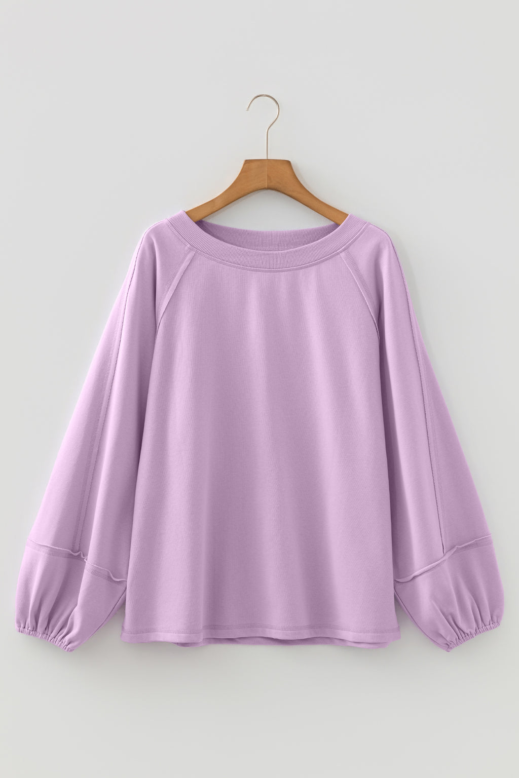 *Beige Solid Color Raw Seam Patchwork Baggy Sweatshirt