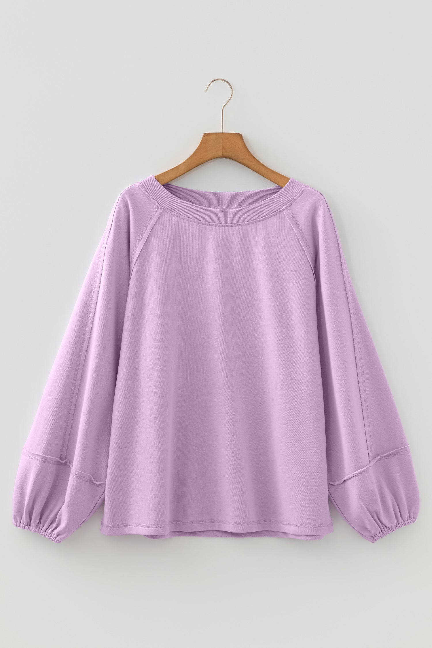 *Beige Solid Color Raw Seam Patchwork Baggy Sweatshirt