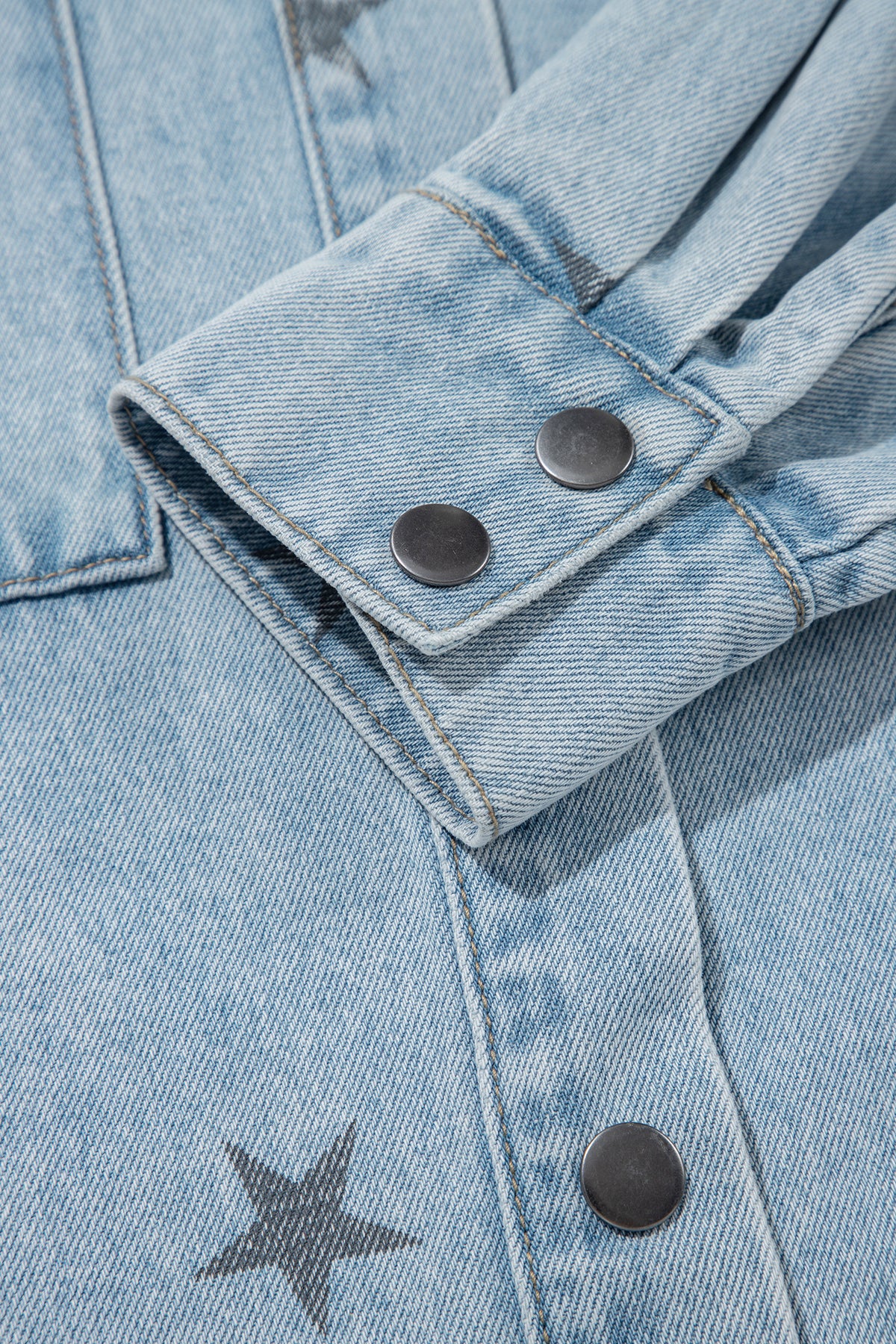 *Sky Blue Stars Pattern Long Sleeve Shirt Collar Denim Jacket