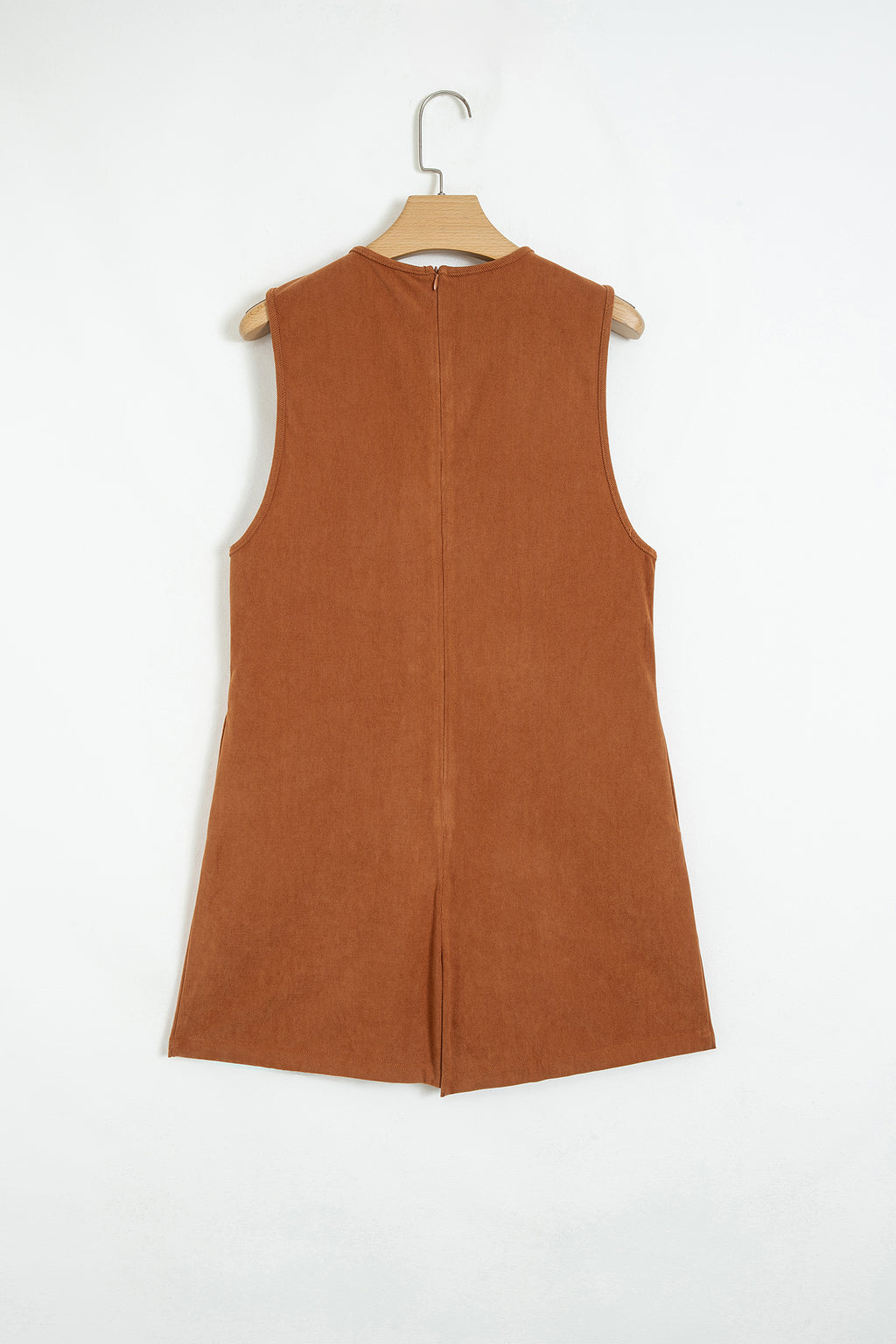 *Cinnamon Solid Color Tie V Neck Sleeveless Corduroy Romper