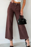*Red Sandalwood Solid Color Seamed Center Wide Leg Cropped Jeans